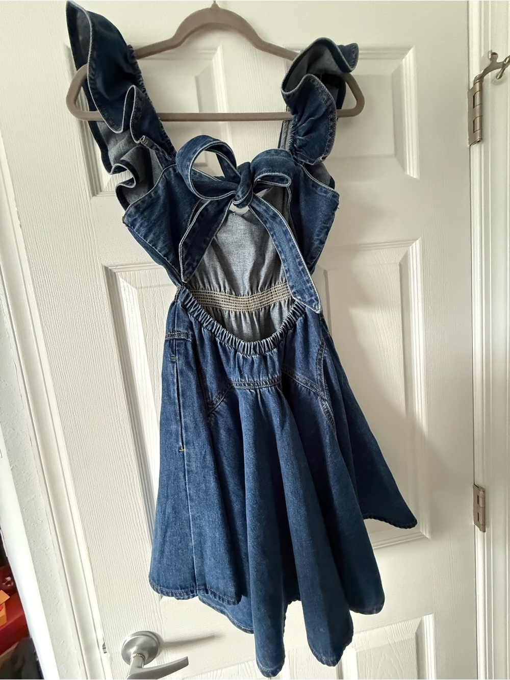 Self-Portrait Denim Ruffle Mini Dress US 6 Open Back - Picture 9 of 10